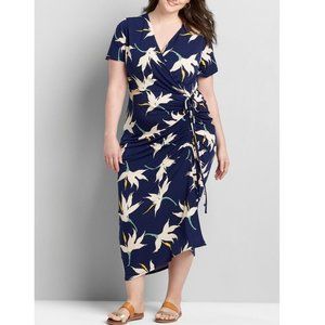 Plus size 26/28 Petite Lane Bryant Floral Drawstring Maxi Dress Womens Blue